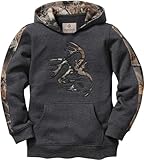 Legendary Whitetails Kids Pullover Hoodie Camo Sweatshirt Comfy V-Neck Design, Charcoal Heather, LRG