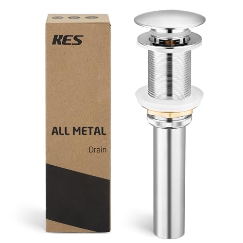 KES Bathroom Sink Drain Without Overflow Vessel Sink Lavatory Vanity Pop Up Drain Stopper Polished Chrome for 1.6'-1.9' Sink Hole, All Metal Rustproof Brass and 304 Stainless Steel, S2008D-CH