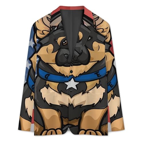 Police Dog Blue Line American Flag Mens Casual Blazer Button Suit Jacket Lightweight Sport Coat for Work Business 6
