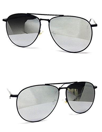 97025 Premium Oversized Flat Aviator Mirrored Sunglass Womens Mens (METAL, BLACK/SILVER)4