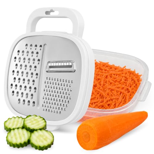 CHEFZOCO Rallador de Acero Inoxidable cocina, Rallador con deposito, Rallador de queso, Rallador multiusos, Rallador 3 en 1, Rallador cocina, Rallador de verduras, Rallador multiusos, Acero inoxidable