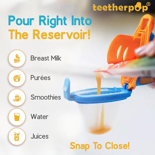 Image of Teetherpop Fillable Freezable Teethers for Babies - Breastmilk Teether with Spill-Proof Sippy Slits - Teething Popsicle for Baby, Liquids & Purees, Cooling Teething Relief Feeder Pacifier - LimonTeal