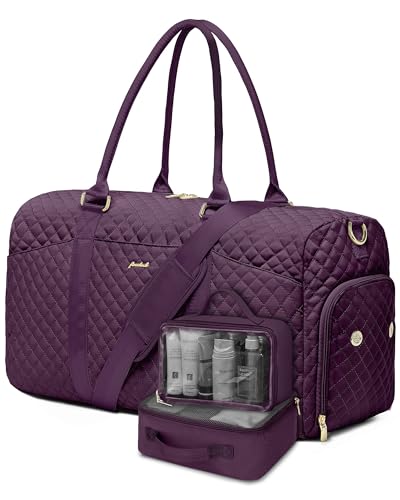 Image of Women Weekender Travel Duffle Bag: Travel Duffel Overnight Bags with Shoe Compartment Large Carry on Tote with Toiletry Bag Weekend Traveling Yoga Gym Hospital Bag for Women with Wet Pocket 3 PCS Set