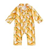 Balaflyie Baby Girl Button Down Pajamas Romper One-Piece Jumpsuit Long Sleeve Sleeper Infant Sleepwear (6-12 Months,Rabbit&Yellow)
