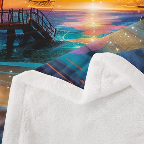 Erosebridal Ocean Sherpa Blanket Tropical Palm Tree Fleece Blanket 40"X50",Coastal Beach Throw Blanket For Kids Adults Summer Holiday Hawaii Sunset Fuzzy Blanket Colorful thumb #3