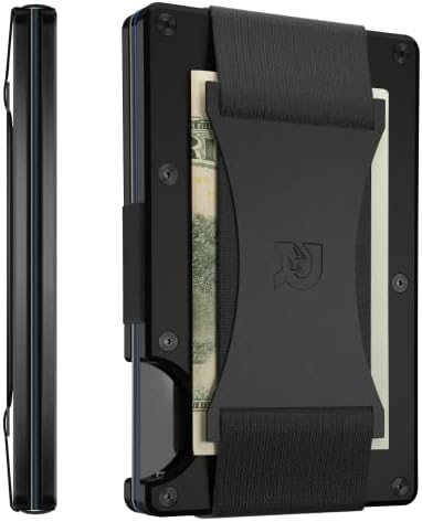 The Ridge Minimalist Slim Wallet For Men - RFID Blocking Front Pocket Credit Card Holder - Aluminum Metal Small Mens Wallets with Cash Strap (Black)
