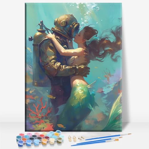 Aeontinity Mermaid Everything Will Kill You SO Choose Something Fun Slang Framed Canvas DIY Paint by Numbers Kit Bar Cafe Cave Home Room Wall Bathroom Porch Patio Decor Gift, 16 x 12 Inch