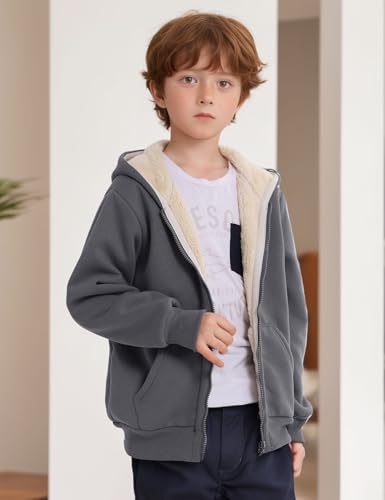 Image of Gihuo Unisex Boy's Girls Winter Warm Sherpa Lined Zip Up Sweatshirt Fleece Jacket Kid's Hoodie Outerwear