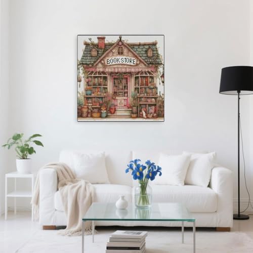 Image of MYBISYMQQ Book Store Cross Stitch Kits for Adults,11CT Stamped Cross Stitch Kits for Beginner,DIY Needlepoint Embroidery Patterns Kits Embroidery Patterns for Home Wall Decor 13.7x13.7 inches