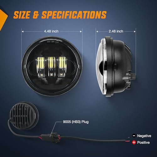 Nilight Motorcycle 2PCS 4.5 Inch LED Fog Lights Passing Auxiliary Light DOT Compatible with Harley Davidson Electra Street Glide Heritage Softail Classic Road King, Black