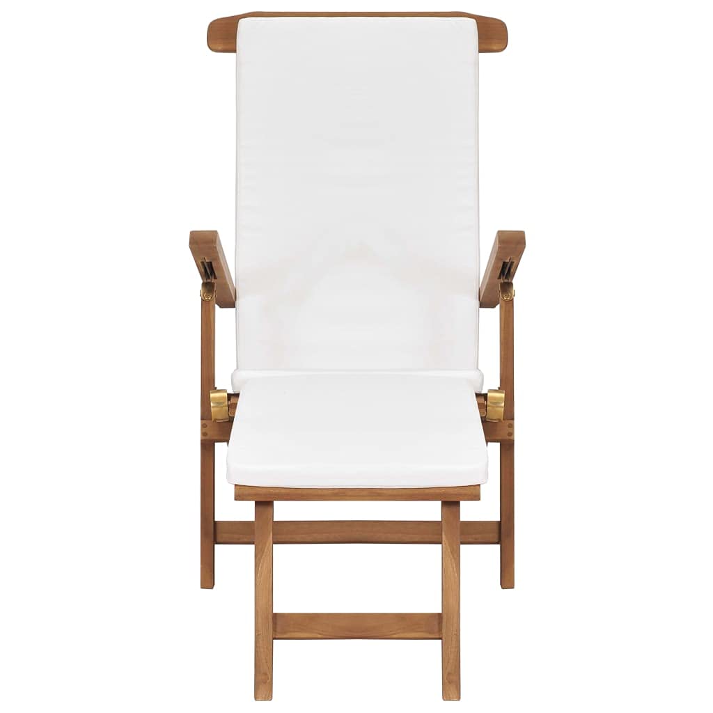 vidaXL Sedia a Sdraio con Cuscino Bianco Crema Legno Massello di Teak