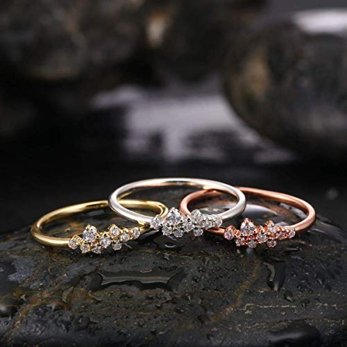 Image of Simple 18k Gold plated Rings for Teen Girls White Studded Eternity Wedding Ring 925 Sterling Silver Plated Engagement Stackable Rings Women Fashion Jewelry Gift for her