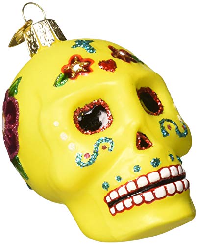 Old World Christmas Sugar Skull Glass Blown Ornament for Christmas Tree, Handcrafted Holiday Decoration, Day of the Dead Collection