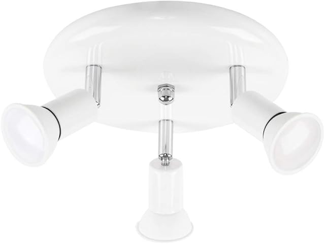 Modern Gloss White and Chrome Round Plate 3 Way Ceiling Spotlight - with 3 x 5W Warm White GU10 LED Bulbs