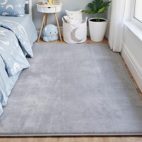 Image of Thick Baby Play Mat for Floor,Padded Foam 59x39 Nursery Rug,Ultra Soft Support&Plush Feel Tummy Time Mat,Non Slip for Toddler,Infants,Kids Play,Yoga,Baby Crawling (Light Grey)