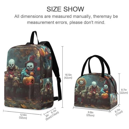 Backpack Lunch Bag Set Halloween Monster in Park Print, Big Storage Travel Backpacks with Insulated Lunch Box for Office Hiking Picnic2