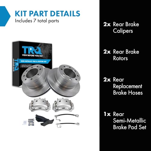 Image of TRQ Rear Brake Pad & Rotor Kit Semi-Metallic Compatible with 2003-2008 Dodge Ram 3500
