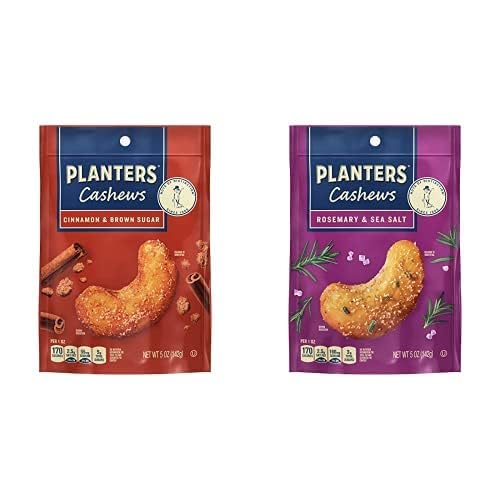 Image of PLANTERS Cashews Cinnamon & Brown Sugar and Rosemary & Sea Salt- Trail Mix Snack Packs, Snack Pack, Party Trail Mix, 10 Oz, 2 Bags (5 Oz Per Flavor)