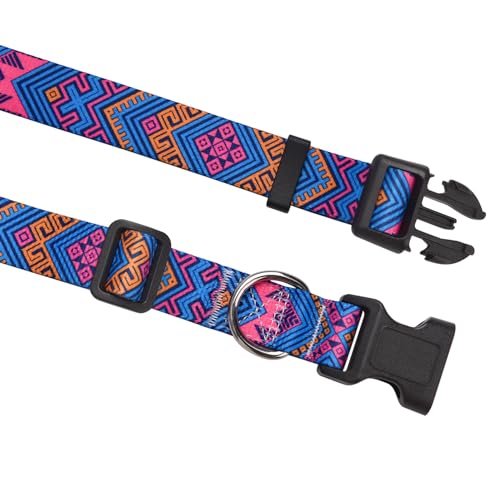 Mihqy Hundehalsband, Verstellbares, Weich & Komfort Hunde Halsband, Böhmisches, Blumen, geometrisches, Stammes Design, für Kleine, Mittlere und Große Hunde(Orange Ethnic Style,S)