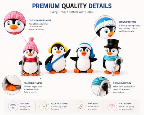 Image of Cute Penguin Miniature Showpiece Set of 4 Premium Resin Penguin Figurines for Home Decor Car Dashboard Office Desk Room Decoration Birthday Return Housewarming Gift