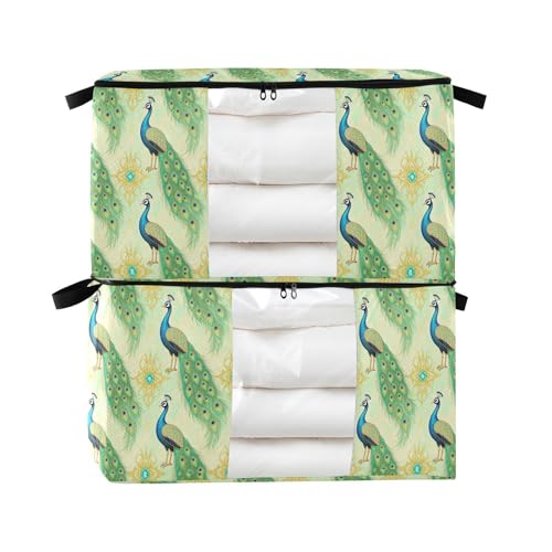 decor gift Paquete de 2 bolsas de almacenamiento apilables para debajo de la cama, estilo pavo real 3D, estilo perla, contenedores de almacenamiento plegables con tapas, para baño, S