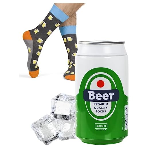 soxo Calcetines Altos Divertidos de Cerveza en Lata para Hombre 40-45EU, Lager