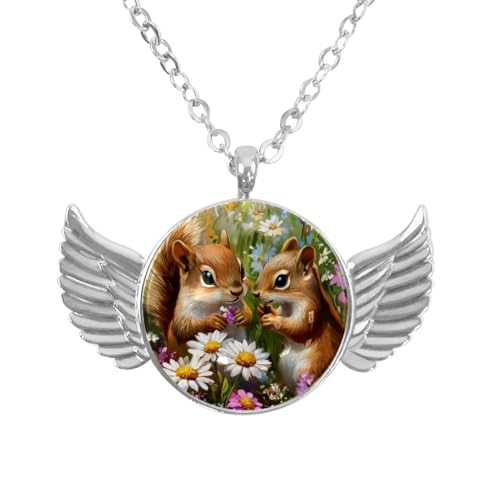 Luoweisi Collier ailes d'ange avec papillon écureuil, bijoux en alliage d'aluminium, cadeau pour homme et femme, taille unique, Alliage d'aluminium, Pas de gemme