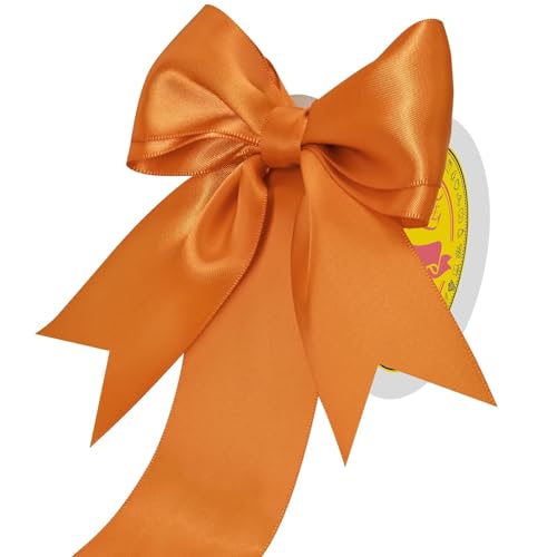 Image of Double Face Autumn Orange Satin Ribbon 2 inch X 25 Yards Polyester Autumn Orange Ribbon for Gift Wrapping Very Suitable for Weddings Party Hair Bow Invitation Decorations and More