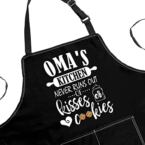 Pofull Oma Gift Apron Birthday Present Oma's Kitchen Never Runs Out Of Kisses And Cookies (Oma's Kitchen Apron) #TOP1