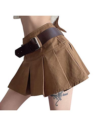 Saia plissada feminina Y2K cor lisa evasê cintura alta mini saia com cintura para meninas para o ver