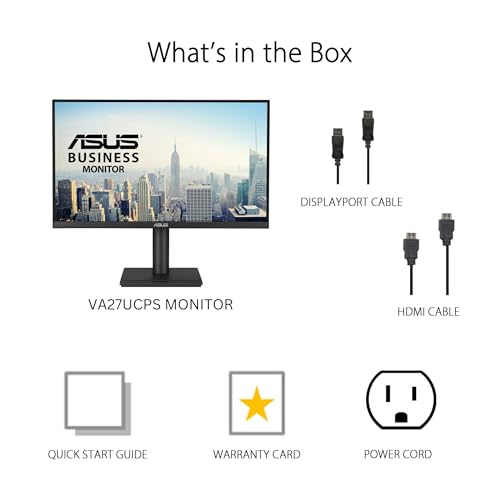 ASUS 27” 4K Business Monitor (VA27UCPS) - UHD (3840 x 2160), IPS, 99% sRGB, HDR-10, USB-C PD65W, USB Hub, Speakers, Eye Care, Ergonomic, VESA Wall Mountable, Green Sustainability, 3 yr Warranty by ASUS - Image 7