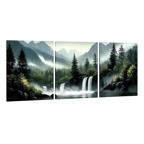 Tableau forêt cascade 3 pièces déco murale salon