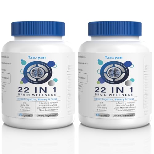Image of Brain Supplements for Memory and Focus, Clarity & Cognitive Improvement, 300mg Alpha GPC, CDP-Choline, DHA, Lion's Mane, L-Theanine, Vitamin & Phosphatidylserine for Men & Women, 90 Capsules, 2PACK