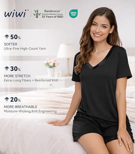 Image of WiWi Viscose from Bamboo Pajamas Set for Women Super Soft Short Sleeve Cooling Summer Plus Size Pjs Sets Sleepwear S-4X