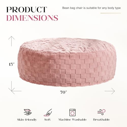 Image of Hobestluk Giant Bean Bag Chairs 6FT Oversized BeanBag Chair for Adult Jumbo | Memory Foam,Washable Cover,Unique Fluffy Plaid,Comfy Bean Bag Bed with Filler Gaming Reading Bedroom Living Room | Pink 6FT