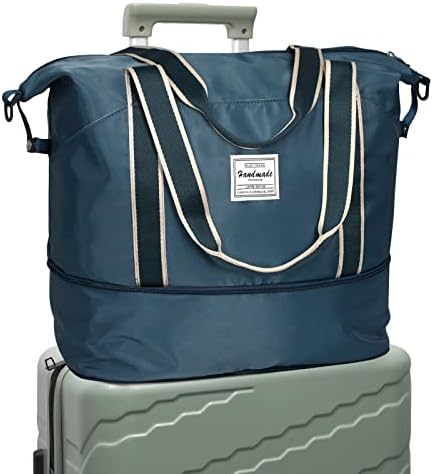 DMLuna Travel Duffel Bag, Tote Sports Gym Bag, Shoulder Overnight Weekender Bag for Women & Men, Hospital bag, Expandable Duffel Bag with Trolley Sleeve/Wet Pocket