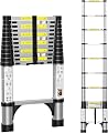 BOWEITI 12.5FT Telescoping Ladder, Portable Aluminum Extension Ladder w/Stabilizers, Lightweight Compact Telescopic Ladders 330lbs Capacity, Extension Ladder for Home, Outdoor (12.5FT,Silvery)