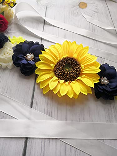 Sunflower Babyshower Sash for Gender Reveal Maternity Sash Belts Flower Pregnancy Belly Sash Belts Boy or Girl3