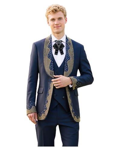 Mens Suit Slim Fit Shawl Lapel Hot Fix Rhinestone Exquisite Tuxedo Blazer Vest Pants Prom Party Banquet Performance2