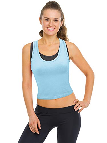 Satinior 4 Pieces Basic Crop Tank Tops Sleeveless Racerback Sport Cotton Tank Tops For Women (Black, White, Light Blue, Pink,Small) #TOP6