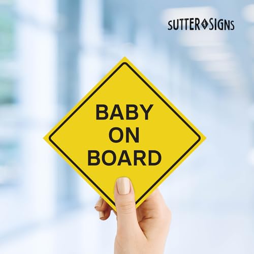 Image of 4pcs Baby on Board Sticker for Cars | Weatherproof Yellow Vinyl Decal Signs for Car, 5 inch x 5 inch