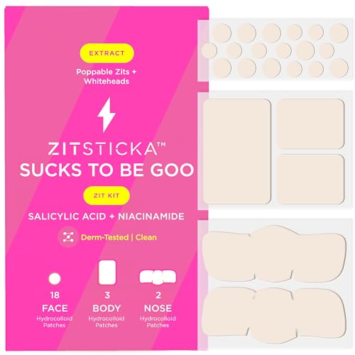 ZitSticka Pimple Patches for Face and Body Hydrocolloid Patches to Cover Zits & Blemishes Acne Patches or Zit Spot Stickers Body Blemish Patch (SUCKS TO BE GOO 23 Pack)