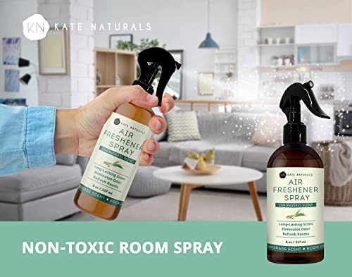 Air Freshener Spray Lemongrass Scent - Kate Naturals (8 Fl Oz). Sharp Lemongrass Aroma & Odor Eliminator For Pillows, Linen & Room Spray With Essential Oils. Fabric Refresher Spray For Bedding #TOP4