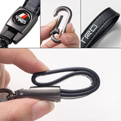 Image of leather car keychain set for toyota TRD men and women family present keychain key ring lanyard accessories (black)