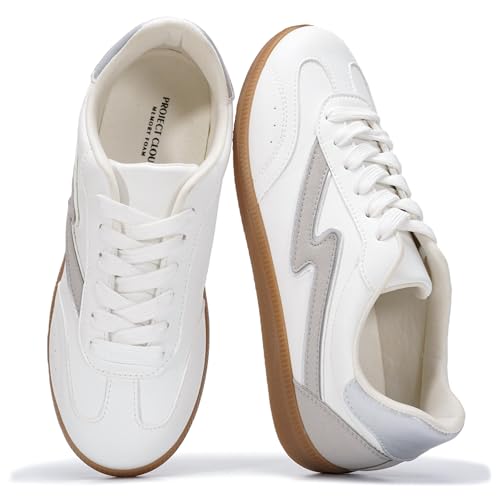 Project Cloud Fashion Sneakers for Women 2026 - Lace-Up Shoes Trendy Women Sneakers with Memory Foam Insole Women's Fashion Sneakers Non-Slip Womens Shoes (Irita, White, 7.5)