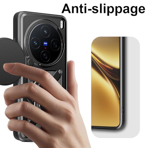Image of Casodon Shockproof Back Case Cover for Vivo X300 Ultra 5G, Shockproof Vivo X300 Ultra Back Cover, Ring Case with Kickstand and Camera Protection Shutter - Black
