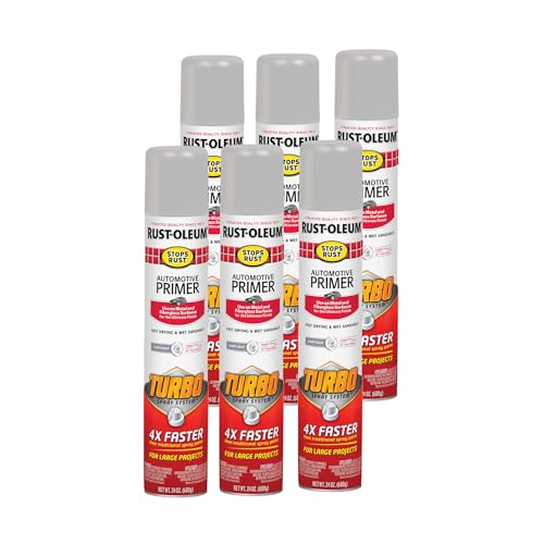 Rust-Oleum 393379-6PK Stops Rust Turbo Automotive Primer Spray, 24 oz, Flat Light Gray, 6 Pack
