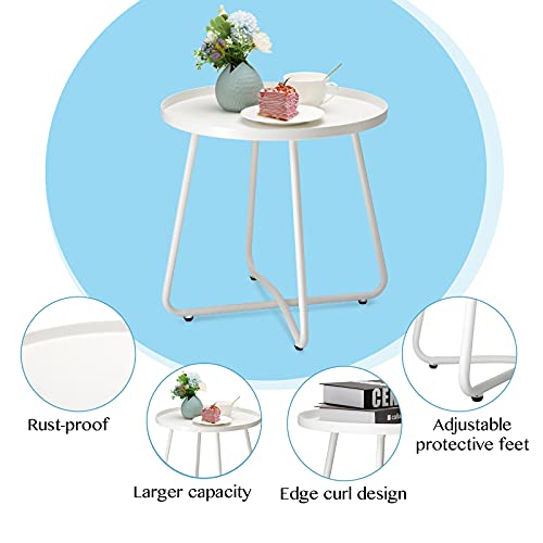 Petite table d'appoint ronde extérieur jardin et balcon blanche - 6