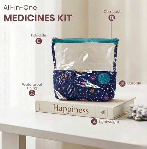 Image of Medicine Kit | Multipurpose All-in-One Compact, Durable, Lightweight, Waterproof, Bag | Travel Friendly Pouch | Ideal for Stationary, Diaper, Medicines (Outer Space Print)