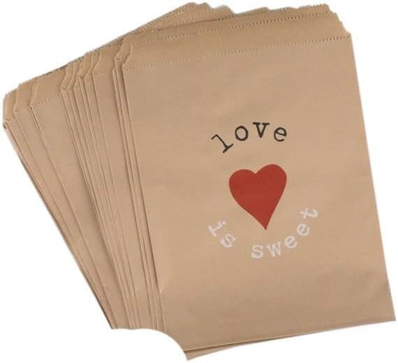 worki prezentów z liną 50 sztuk torebek prezentowych z papieru pakowego, wielokolorowe, różne wzory, upominki na imprezę, wiele rozmiarów(Hearts,100pcs)